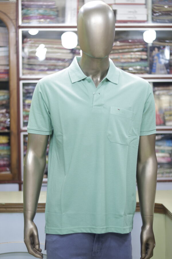 Men’s Mint Green Polo Shirt with Pocket - Image 3