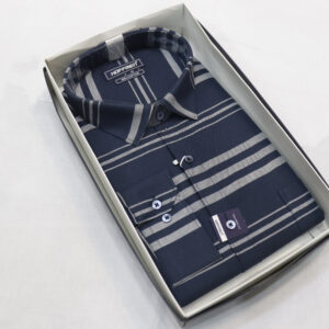 Men's Tailored Fit Dress Shirt - Navy Blue with White Stripes