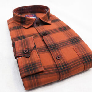 Vibrant Orange Plaid Long-Sleeved Shirt
