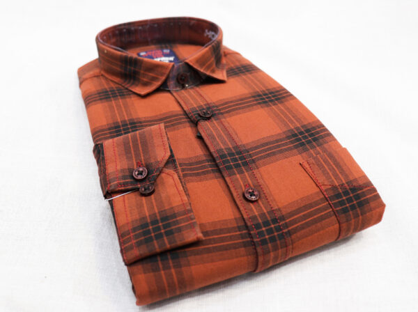 Vibrant Orange Plaid Long-Sleeved Shirt