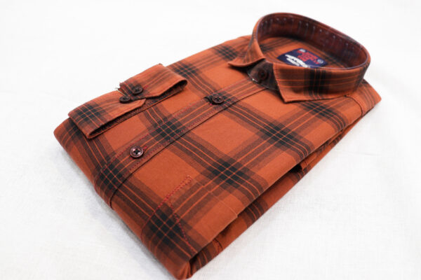Vibrant Orange Plaid Long-Sleeved Shirt - Image 5