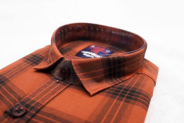 Vibrant Orange Plaid Long-Sleeved Shirt - Image 4