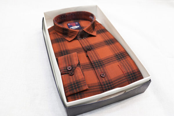 Vibrant Orange Plaid Long-Sleeved Shirt - Image 3