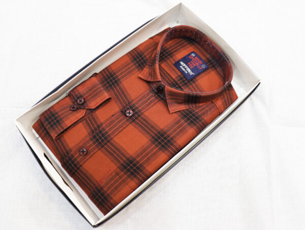 Vibrant Orange Plaid Long-Sleeved Shirt - Image 2