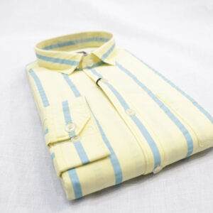 Men's Yellow & Blue Striped Casual Shirt – Smart, Stylish & Comfortable