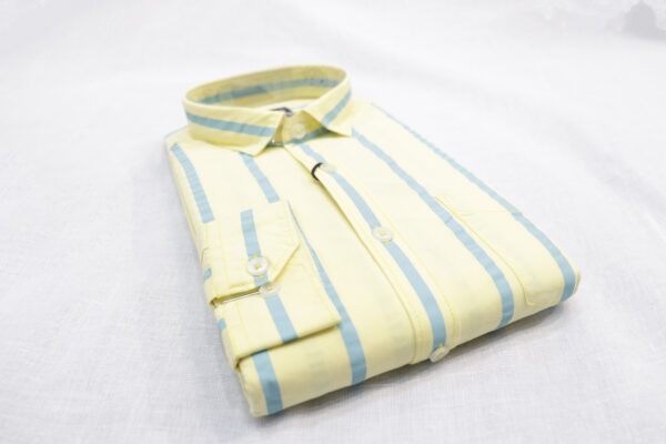 Men's Yellow & Blue Striped Casual Shirt – Smart, Stylish & Comfortable