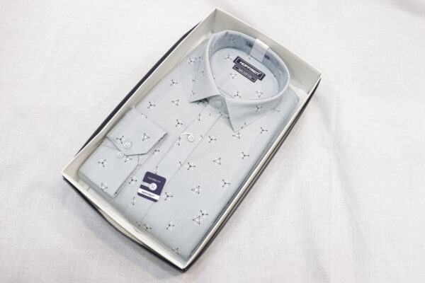 Men's Light Grey Textured Shirt with Minimal Print – Elegant & Trendy - Image 2