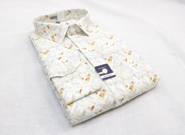 Men's White Abstract Printed Casual Shirt – Slim Fit, Modern & Stylish