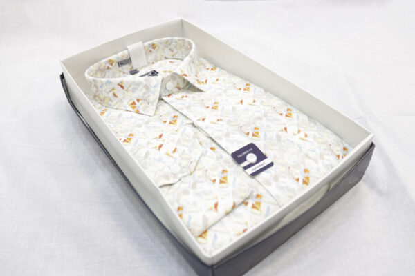 Men's White Abstract Printed Casual Shirt – Slim Fit, Modern & Stylish - Image 3