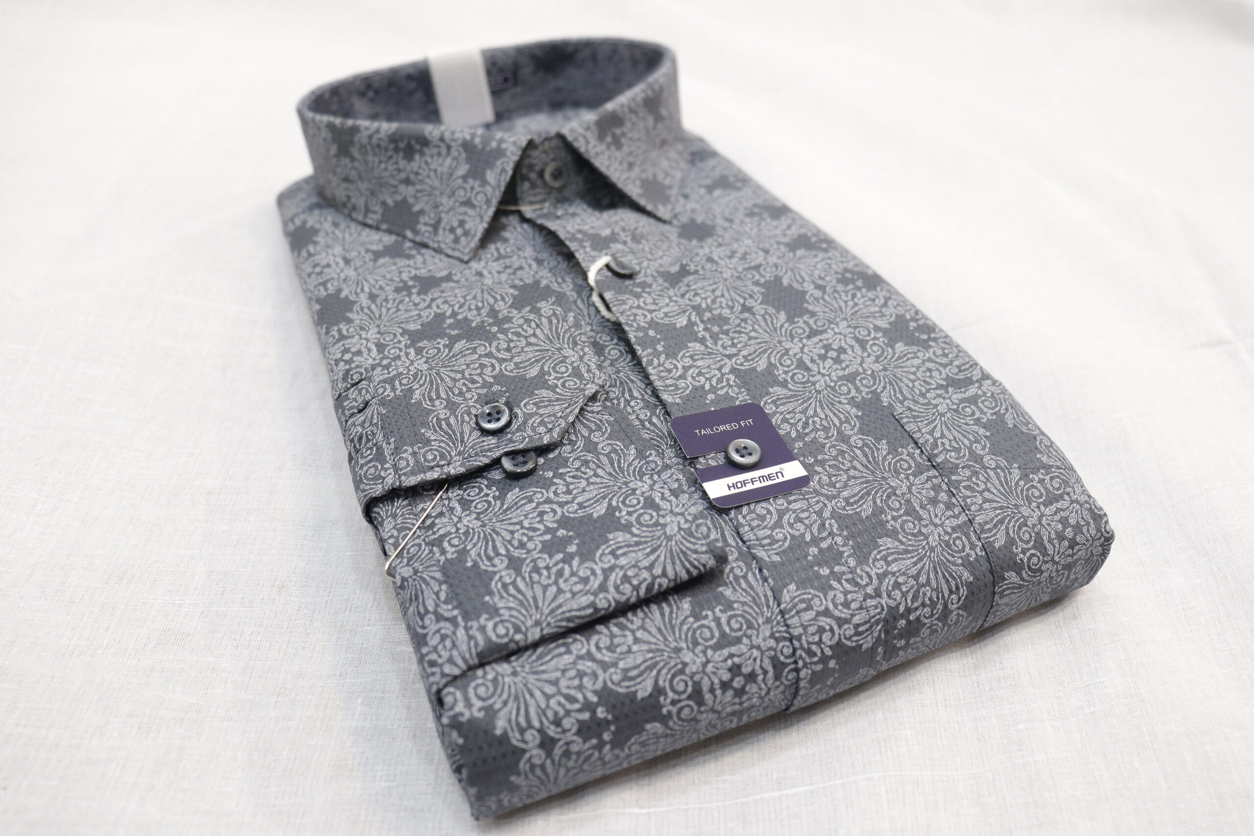 Men's Grey Floral Printed Formal Shirt – Slim Fit, Stylish & Comfortable