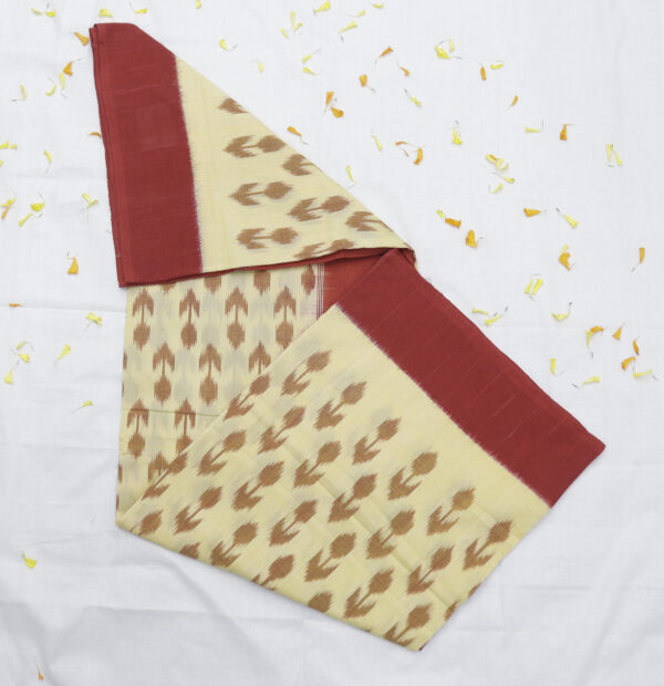 Handwoven Ikat Cotton Saree with Rust Border – Elegant Traditional Wear - Image 2