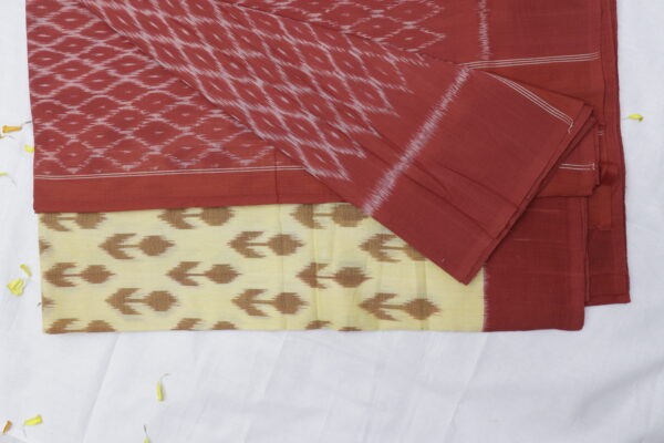 Handwoven Ikat Cotton Saree with Rust Border – Elegant Traditional Wear - Image 5