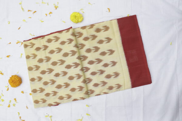 Handwoven Ikat Cotton Saree with Rust Border – Elegant Traditional Wear - Image 7