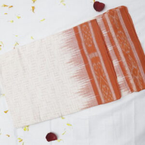 Handwoven Ikat Cotton Saree – Beige & Rust Brown