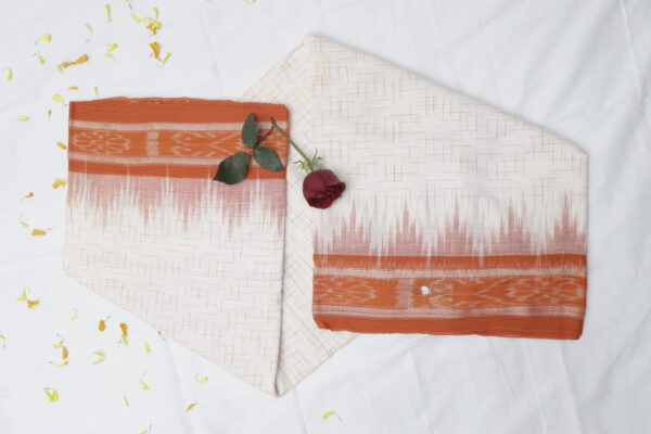 Handwoven Ikat Cotton Saree – Beige & Rust Brown - Image 3