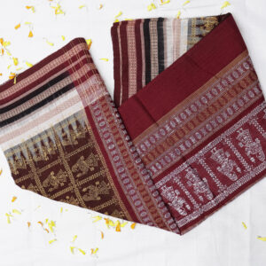 Maroon & White Handwoven Cotton Saree