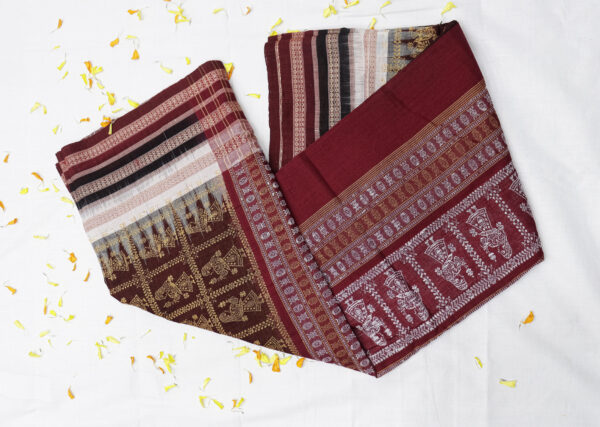 Maroon & White Handwoven Cotton Saree