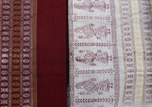 Maroon & White Handwoven Cotton Saree - Image 3