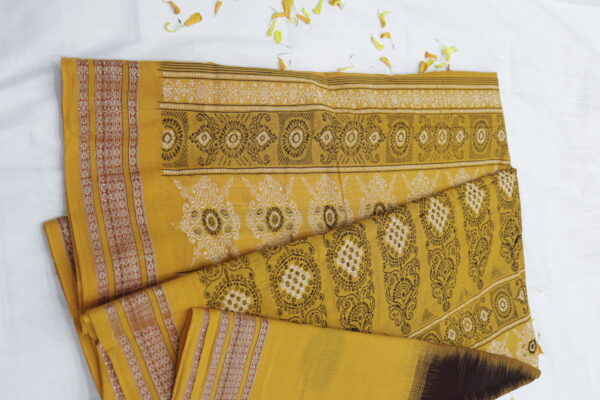 Handwoven Cotton Saree – Mustard & Deep Brown - Image 6