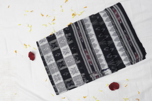Black & White Handwoven Ikat Cotton Saree