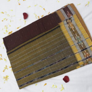 Handwoven Cotton Saree – Earthy Olive & Brown
