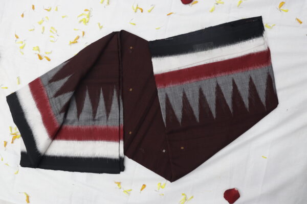 Elegant Black & Maroon Handwoven Ikat Cotton Saree - Image 2