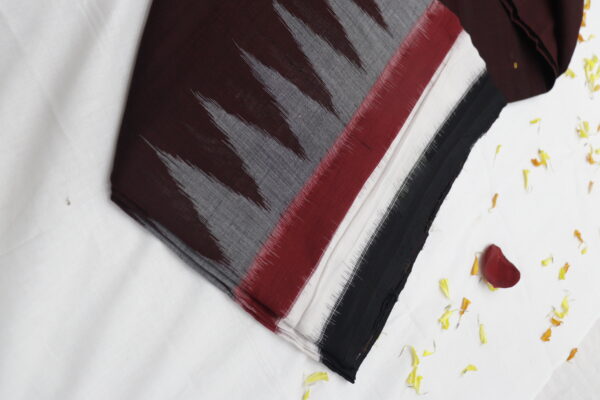 Elegant Black & Maroon Handwoven Ikat Cotton Saree - Image 3