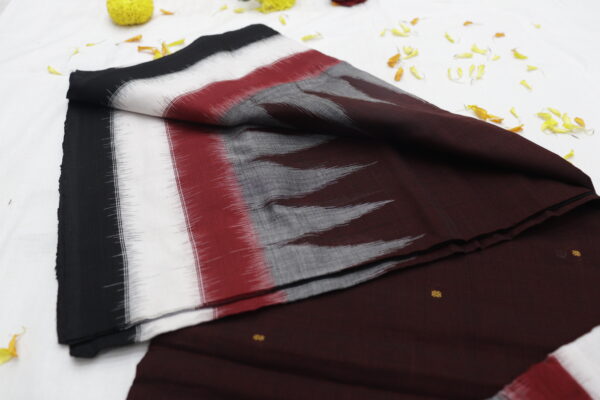 Elegant Black & Maroon Handwoven Ikat Cotton Saree - Image 4