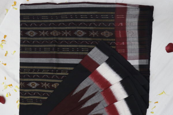 Elegant Black & Maroon Handwoven Ikat Cotton Saree - Image 7
