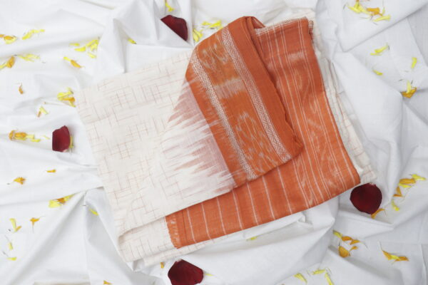 Handwoven Ikat Cotton Saree – Beige & Rust Brown - Image 2