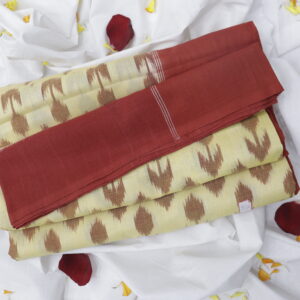 Handwoven Ikat Cotton Saree with Rust Border – Elegant Traditional Wear