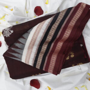 Elegant Black & Maroon Handwoven Ikat Cotton Saree