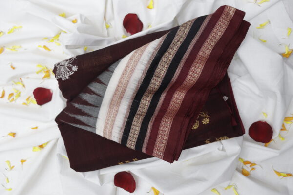 Elegant Black & Maroon Handwoven Ikat Cotton Saree