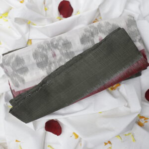 Handwoven Olive Green & White Ikat Cotton Saree